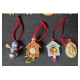 Collection of Miniature Holiday Ornaments with Red Ribbons