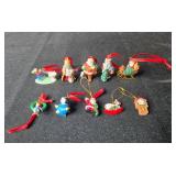 Set of Miniature Christmas Ornaments Assorted Santa and Holiday Figures