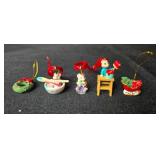 Collection of Miniature Christmas Ornaments with Mice, Santa, and Holiday Designs