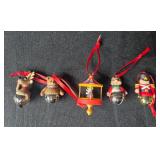 Set of Miniature Christmas Ornaments with Mice, Animals, and Holiday Scenes