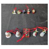 Set of Hallmark Miniature Christmas Ornaments Including Bells, Thimbles, and Characters
