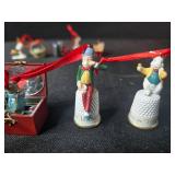 Set of Hallmark Miniature Christmas Ornaments Including Bells, Thimbles, and Characters