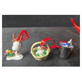 Set of Hallmark Miniature Christmas Ornaments Including Bells, Thimbles, and Characters