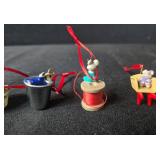 Set of Hallmark Miniature Christmas Ornaments Including Bells, Thimbles, and Characters