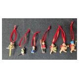 Collection of Miniature Holiday Ornaments with Red Ribbons