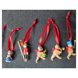 Collection of Miniature Holiday Ornaments with Red Ribbons