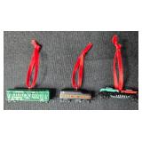 Set of Vintage Miniature Christmas Ornaments Including Train Cars and Figures