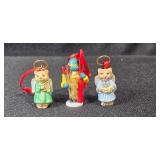 Collection of Vintage Christmas Ornaments Including Pewter Figures and Miniatures