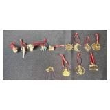 Set of Vintage Christmas Tree Ornaments Assorted Resin and Brass
