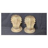 Set of Ornate Gold Wall Mirrors and Decorative Shell Bookends
