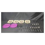 Tableware Collection: Tupperware Plates, Tabletops Unlimited Plates, Laguiole and Hampton Silversmiths Flatware