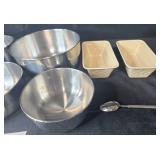 Set of Stainless Steel Mixing Bowls with Ceramic Mini Loaf Pans and Spoon