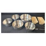 Set of Stainless Steel Mixing Bowls with Ceramic Mini Loaf Pans and Spoon