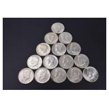 1964 Kennedy Half Dollar Coins - 90 Percent Silver - Lot of 15