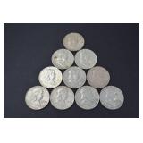 Lot of 10 Franklin Half Dollar Coins 1958-1963