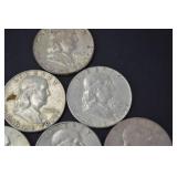 Lot of 10 Franklin Half Dollar Coins 1958-1963