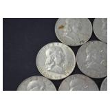 Lot of 10 Franklin Half Dollar Coins 1958-1963
