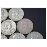 Lot of 10 Franklin Half Dollar Coins 1958-1963