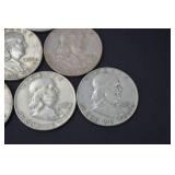 Lot of 10 Franklin Half Dollar Coins 1958-1963