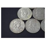 Lot of 10 Franklin Half Dollar Coins 1958-1963