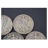 1936-1946 Walking Liberty Half Dollars Lot of 5 Silver Coins