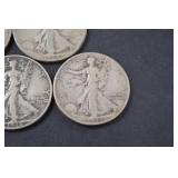 1936-1946 Walking Liberty Half Dollars Lot of 5 Silver Coins