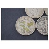1936-1946 Walking Liberty Half Dollars Lot of 5 Silver Coins