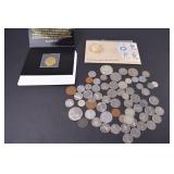 Mixed Lot of World and Collectible Coins with Bicentennial First Day Cover