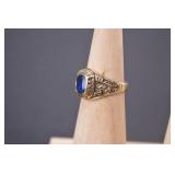 10k Gold Ring with Blue Stone, 5.76 Grams, Size 6