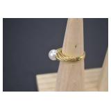 18k Yellow Gold Ring with Pearl Accent, 6.42g, Size 7