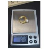 18k Yellow Gold Ring with Pearl Accent, 6.42g, Size 7