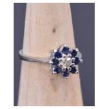 14k White Gold Ring with Blue and Clear Stones, 2.75g