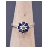 14k White Gold Ring with Blue and Clear Stones, 2.75g