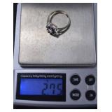 14k White Gold Ring with Blue and Clear Stones, 2.75g