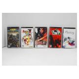 Lot of 5 Sony PSP Games: SOCOM, Street Fighter Alpha 3, Dynasty Warriors, The Con, Mercury