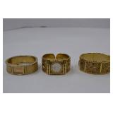 Lot of 3 Fashion Bangle Watches with Gold-Tone and Rhinestones
