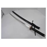 Japanese Style Katana Sword with Black Scabbard and Decorative Handle