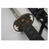 Japanese Style Katana Sword with Black Scabbard and Decorative Handle