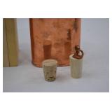 Jacob Bromwell Copper Flask with Wooden Box and Cork Stoppers