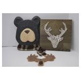 Rustic Animal Home Decor Lot - Bear Wall Art, Deer String Art, Moose Hook