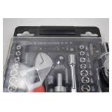 Socket and Ratchet Tool Set with Adjustable Wrench
