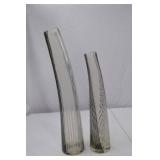 Modern Black and White Striped Glass Vase Pair, 21in & 16in