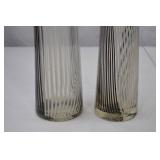 Modern Black and White Striped Glass Vase Pair, 21in & 16in