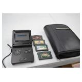 Game Boy Advance SP Console with Charger, Case, and 4 GBA Games