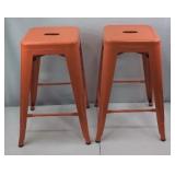 Pair of Orange Metal Stools