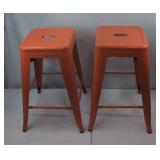Pair of Orange Metal Stools