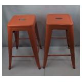 Pair of Orange Metal Stools