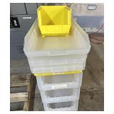 Lot of 8 Mixed Extra Large 34" Long Size Stackable Akrobins & Quantum Hulk Storage Bins - Various Sizes for Versatile Organization and Durable Storage Solutions - Dusty But Great Condition!