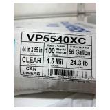 1 Case (100 each) NEW Novaplus VP5540XC 44" x 55" 56-Gallon Extra Extra Heavy Duty 1.5 Mil Trash Can Liners - Clear - Corner Of Box Damaged