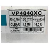 1 Case (100 each) NEW Novaplus VP5540XC 44" x 55" 56-Gallon Extra Extra Heavy Duty 1.5 Mil Trash Can Liners - Clear - Corner Of Box Damaged
